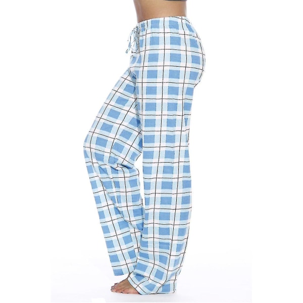 Pyjamasbyxor för kvinnor med fickor, mjuka flanellrutiga pyjamasbyxor för kvinnor - blue XL