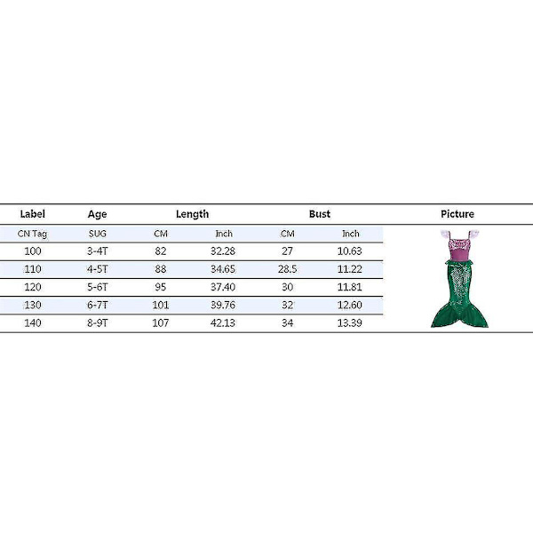 Jenter Havfrue prinsessekjole Ariel Cosplay kostyme Barn Halloween Carnival Party Costume Z X With wig 6-7T