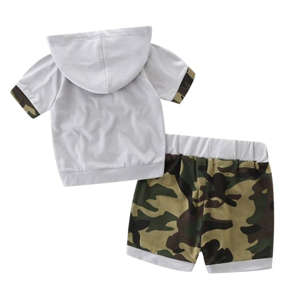 2 stk Boy Top Shorts Outfit Børne Camouflage Hoodie Kortærmet H 70cm