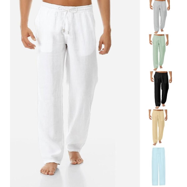 Uformelle linbukser for menn sommer løse bukser av høy kvalitet H Khaki 2XL