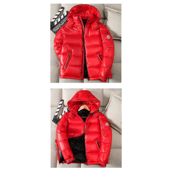 Vinter skinnende dunjakke Herrejakke med standkrave dunjakke med hætte K Red XL