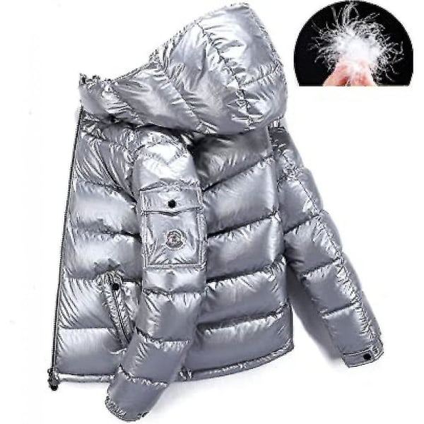 Winter Shiny Down Jacket en's Jacket Stand Collar Down Jacket With Hood K Sliver M