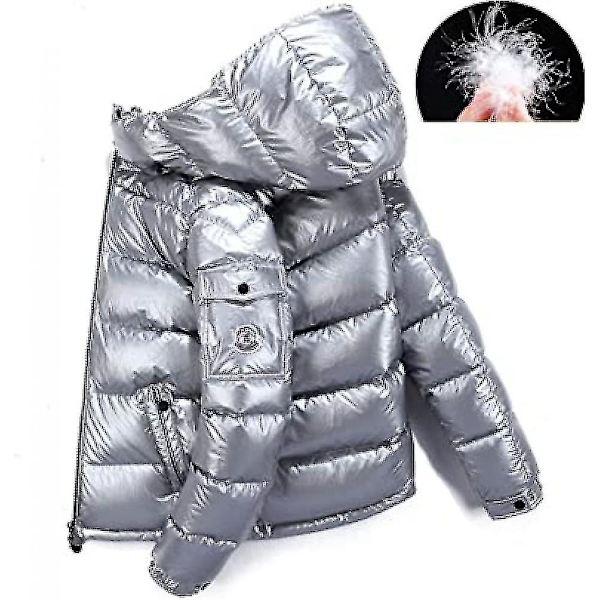 Winter Shiny Down Jacket en's Jacket Standkrave dunjakke med hætte K Sliver M