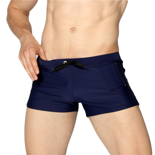 Badkläder för män boxer Enfärgad dragsko Beach nabbtorka badbyxor . Navy S