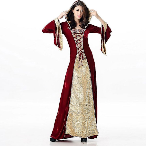 Middelalderlig damekjole renæssancekjole Irsk bonde vintage fløjlseventyr gotisk boldkjole Blondeudvidet langærmet Halloween-kostume CNMR red 3XL