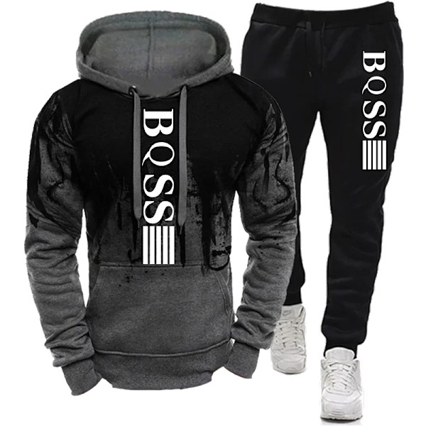 Miesten Hupparipuserot Vaatteet Splash Ink Sweatshirt Puku Mies Treenihaalari Housut Set Uusi Hupparit & Puserot Urheilu Puku Set HARMAA GRAY L