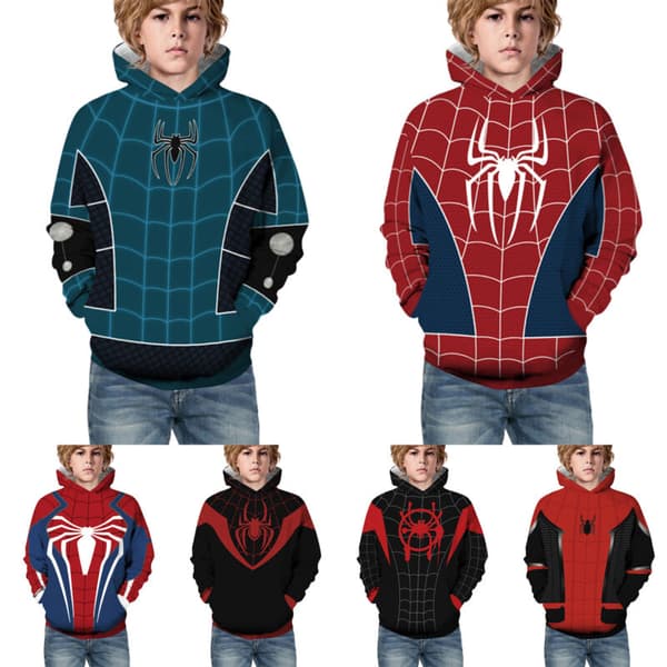 Barn Gutter Jenter Spiderman 3D-trykt Langermet Hettegenser Genser - Blue