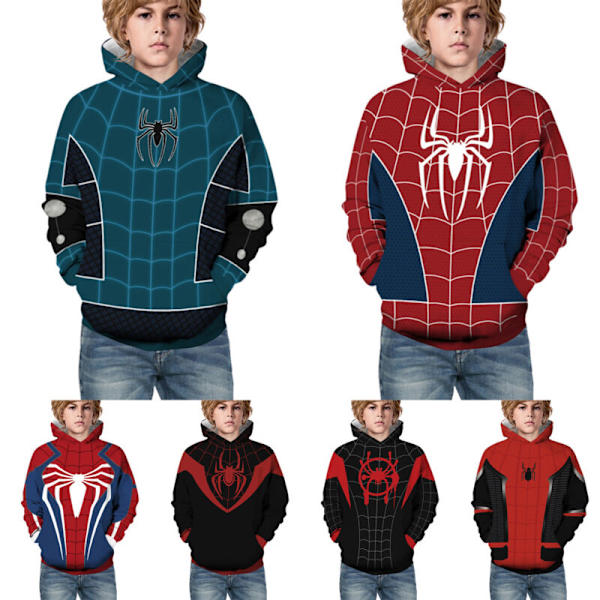 Barn Gutter Jenter Spiderman 3D-trykt Langermet Hettegenser Genser - Red