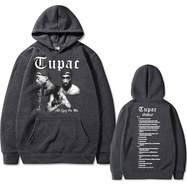 Räppäri Tupac 2pac Hip Hop -huppari Miesten Muoti Hupparit Miesten Naisten Ylimitoitettu villapaita Mies vart treetwear Mies Vintage collegepaita Z dark grey S
