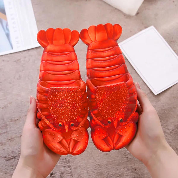 Cute Lobster Funny Slippers Beach Non Slip sommersandaler. Red 40-41