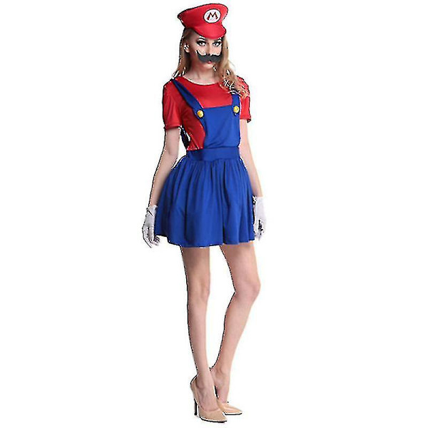 Super Mario Luigi Kostym Vuxen Barn Fancy Dress Outfit Clothing_y Mario Red Women M