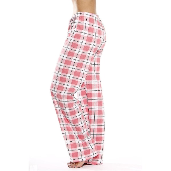 Naisten taskulliset pyjamahousut, pehmeät flanelliruudulliset pyjamahousut naisille - pink S