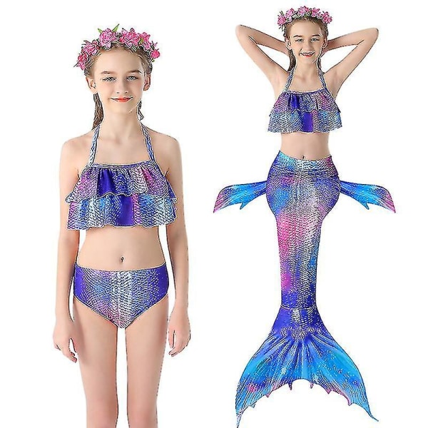 3 stk Pigebadedragter Havfrue til svømning Havfrue kostume V Purple 120 cm