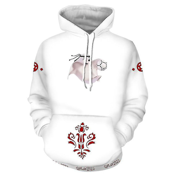 2022 Qatar World Cup Fotboll Mascot Theme Barn Aldult Hoodies Sweatshirt - White 1 XL