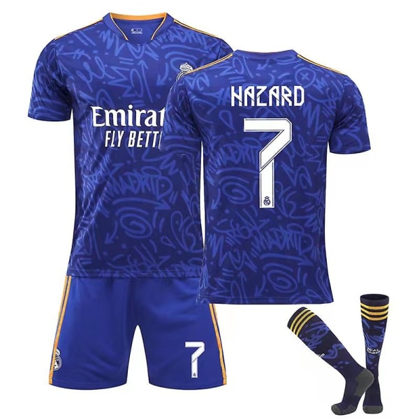 Real Madrid Away Royal Soccer Kits Fotballdrakt T-skjorte 22/23 H 7 Hazard 20(110-120CM)