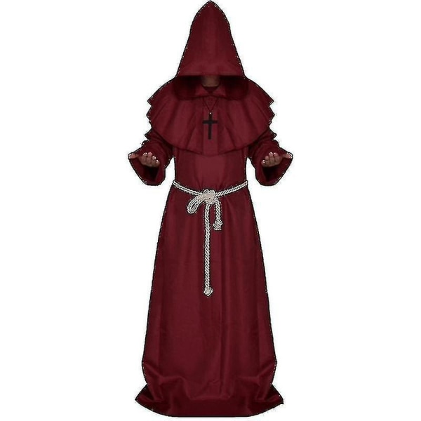 Voksen Munk Hættekappe Kappe Friar Middelalderpræst kostume Red L