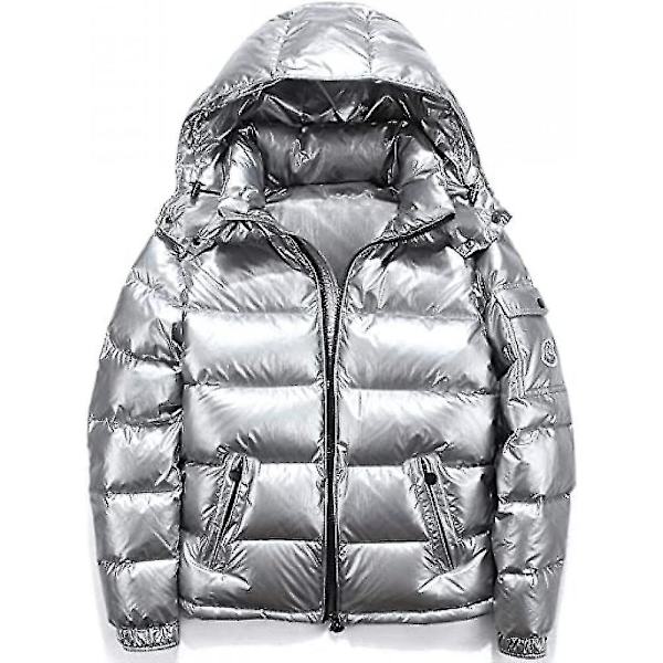 Winter Shiny Down Jacket en's Jacket Standkrave dunjakke med hætte K Sliver M