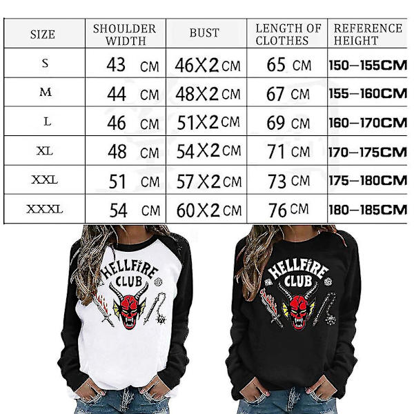 Unisex Hellfire Club Stranger Things T-skjorte Langermede damer/herrer CNMR Black M
