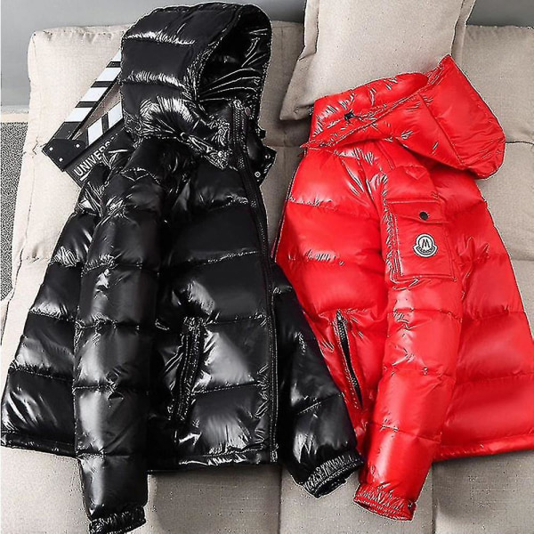 Winter Shiny Down Jacket en's Jacket Stand Collar Down Jacket With Hood K Red M