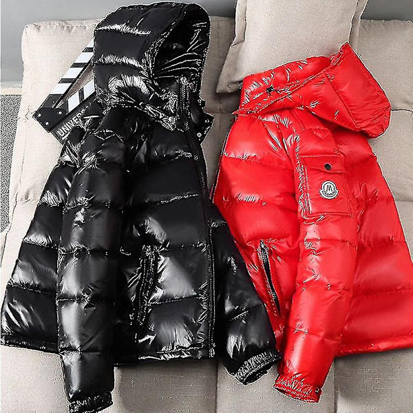 Winter Shiny Down Jacket en's Jacket Standkrave dunjakke med hætte K Red M