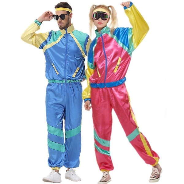 Pariskunta Hippiasut Naisten Carnival Halloween Vintage Party 70s 80s Rock Disco Vaatteet Puku Cosplay Asut V Pink M