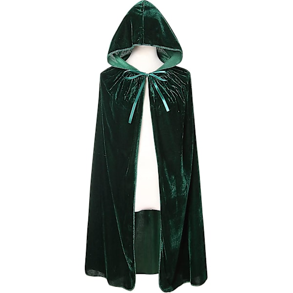 Velvet Hooded Cape Unisex Wizard Halloween Christmas Cosplay zy dark green 70cm