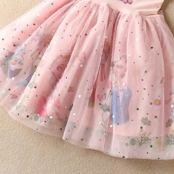 Tjejer Födelsedag Prinsess Klänning Frozen Elsa Spets Kostym Klänning Pink Pink 100cm