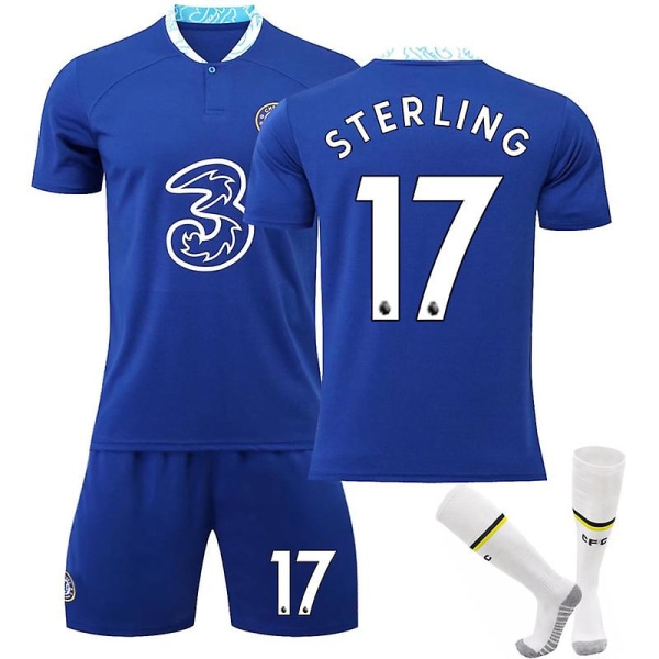 22-23 Chelsea Home Soccer Kits Jalkapallo Jersey Jalkapallo univormut V STERLING 17 Kids 22(120-130CM)