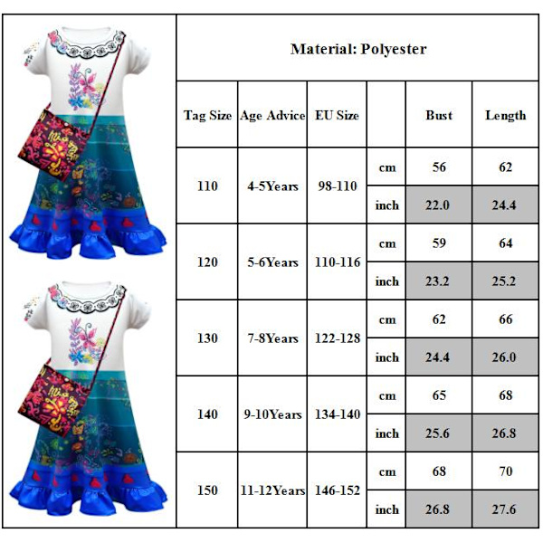 Piger Prinsesse Kjole Encanto Mirabel Cosplay Kostume Halloween zy 140cm