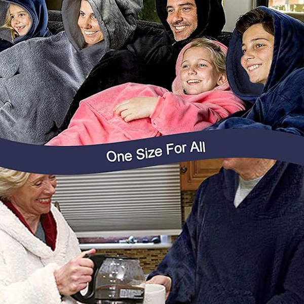 Hettegenser med filt, Oversized Sherpa Hettegenser, Bærbar Hettegenser med filt, Supermyk Varm Komfortabel Hettegenser med filt, One Size Fits All Voksne Black