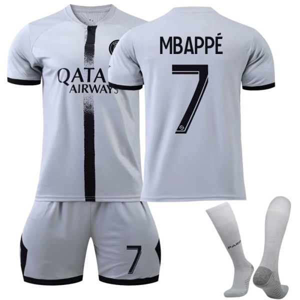 -23 Paris Saint G ermain Borte Grå Fotballskjorte for barn nr. 7 Mbappé Y 22