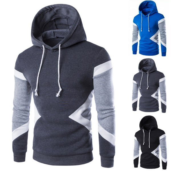 Langermede hettegensere for menn Hoody jakke genser topp H blue 2XL