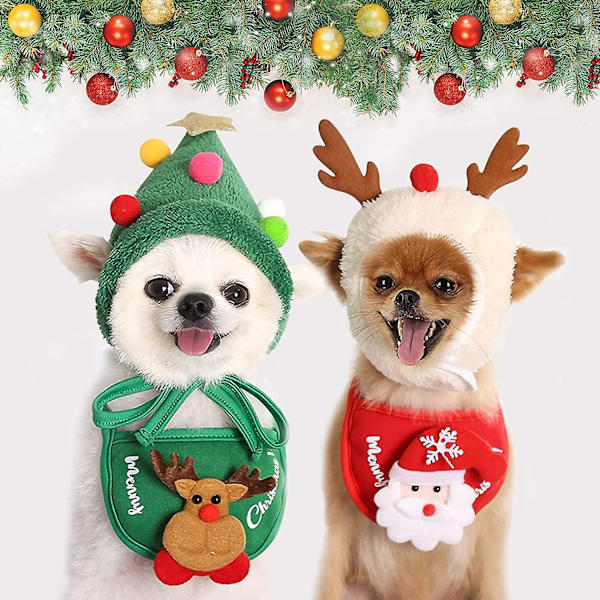 2st Jul Pet Hat Haklapp Set Hundkläder Valp Katt Cosplay kostymtillbehör CNMR Red L