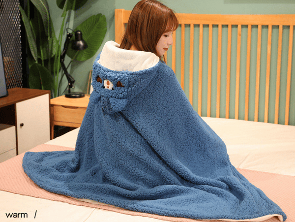 Bærbart hettepledd for voksne, hettegenser i myk varm fleece V Blue