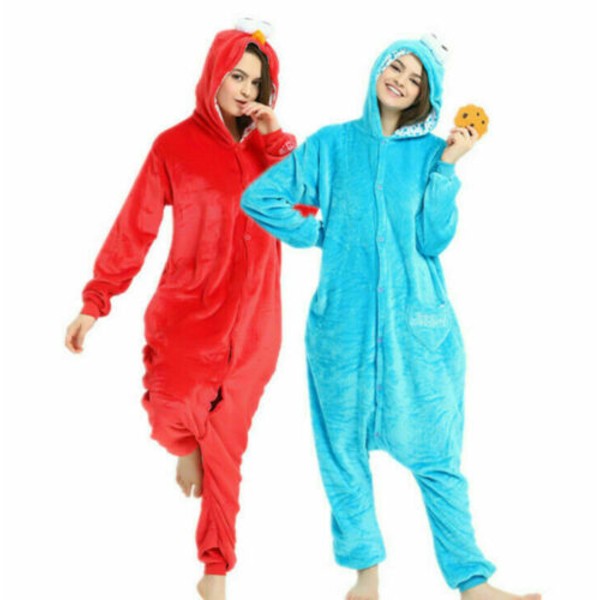 Djurpyjamas Kigurumi Nattkläder Kostymer Vuxen Jumpsuit Outfit V #2 Red Sesame Street adult S