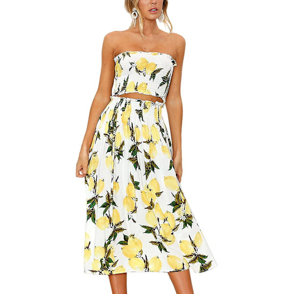 Blomsterbluse for kvinner, dresskjole til maxiskjørt . Lemon X-Large
