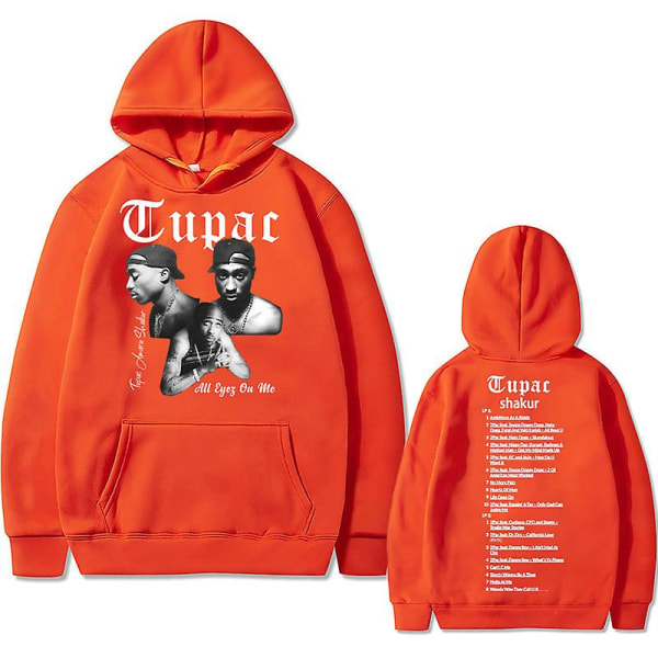 Räppäri Tupac 2pac Hip Hop -huppari Miesten Muoti Hupparit Miesten Naisten Ylimitoitettu villapaita Mies Musta Streetwear Mies Vintage Sweatshirt Z Orange XL