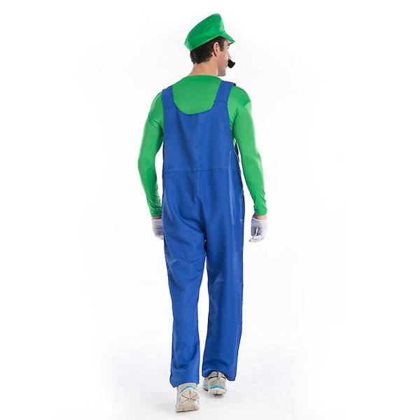 Män Super Mario And Luigi Bros Fancy Dress Halloween Kostym Rörmokare Overall Green XL