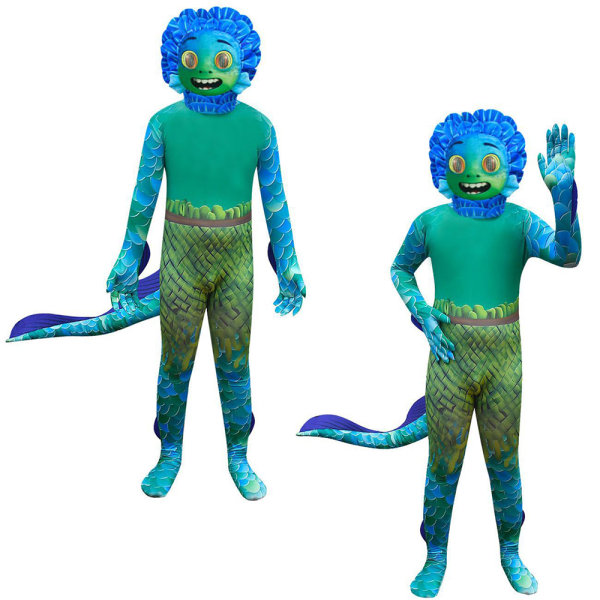 Ocean Monster kostym pojke Halloween Cosplay Jumpsuit Set 160cm - 120cm