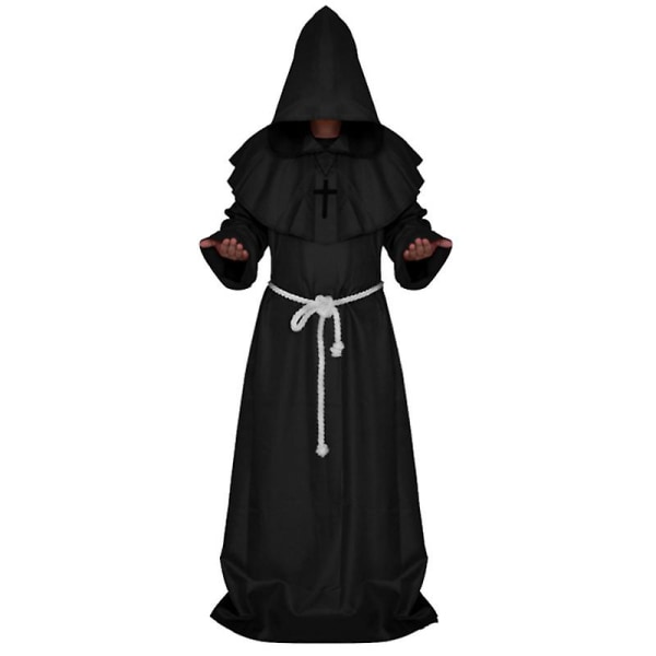 Voksen munkekåbe kappe, munke cosplay kostume zy Black XL