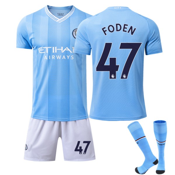 23 Manchester City Home Soccer Jersey No. 47 Foden Jersey Set Y #S