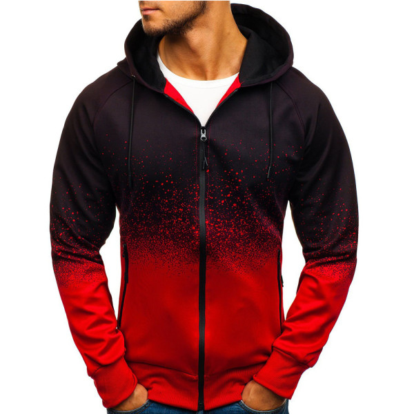 Langærmet jakke med lynlås til mænd med hættetrøje skjorte toppe K Red 2XL
