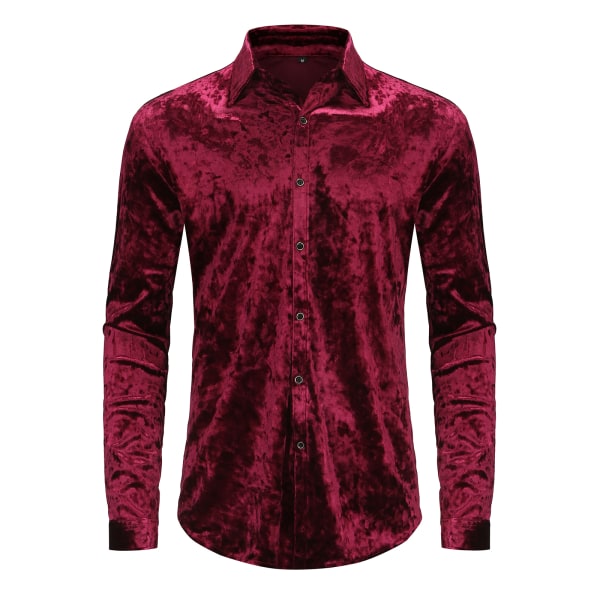 Långärmade för män printed Casual Button Down-skjortor Z X red M