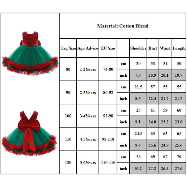 Børn piger jule ærmeløs prinsessekjole Festkjole - Green 120cm