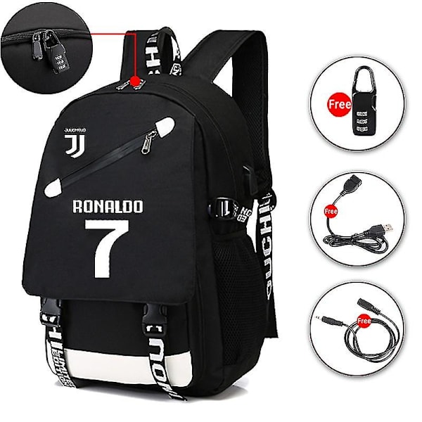 Ronaldo USB Ryggsäck Skolväska För Teenage Fotboll Ryggsäck y