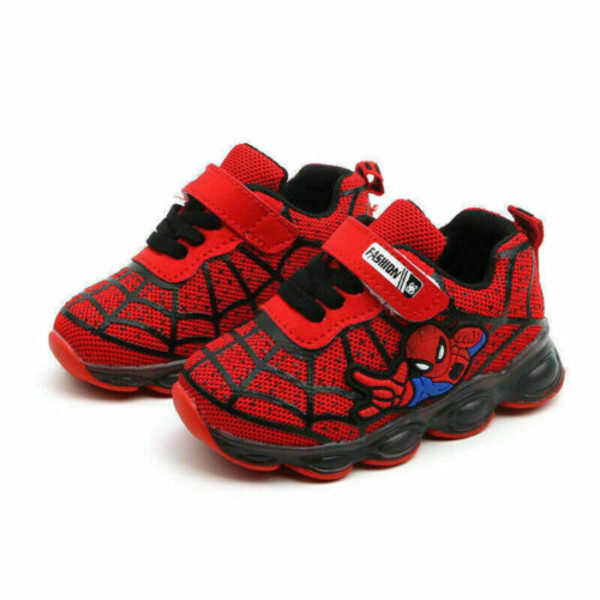 Spiderman LED Trainers Skor Blinkande Light Up Sneakers Barn Z X Red EU21