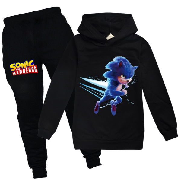 Kids Sonic The Hedgehog Hoodie Toppe+ Bukser Suit Træningsdragt K black 140cm