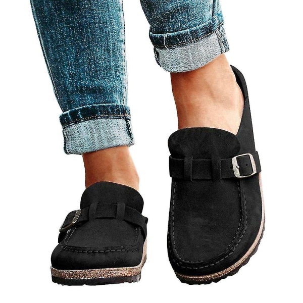 Kvinder Casual Comfy træsko Ruskind Slip On Sandaler Sommer Hjem Offic. Black 42