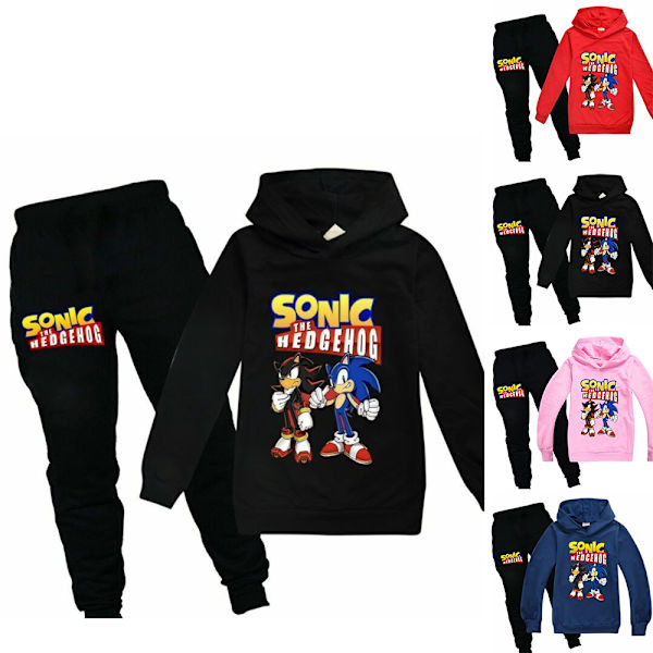 Boy Girl Sonic The Hedgehog Hoodies Träningsoveraller Toppar+joggingbyxor Z black 130cm