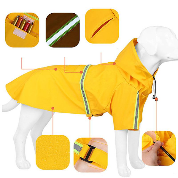 Stor Hunde Regnfrakke Justerbar Pet Vandtæt Beklædning Letvægts Regnfrakke Poncho Hættetrøjer ed Strap Reflekterende CNMR yellow M
